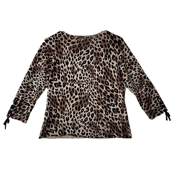 August Silk Knit Leopard Print Top 3/4 Sleeve Silk Blend Women's Size L VTG - Picture 3 of 13